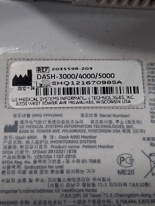 GE Healthcare Dash 4000 - GE/Nellcor SpO2 Patient Monitor