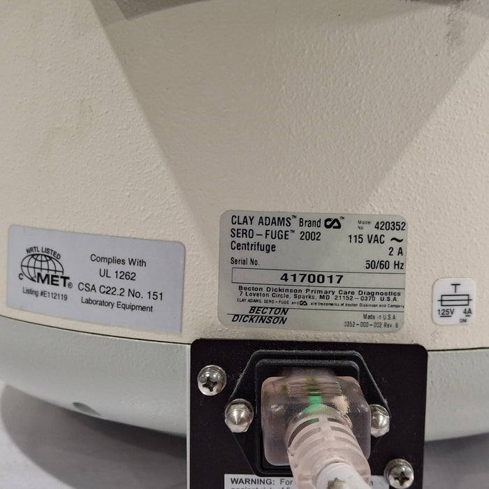 Clay Adams 420352 Sero-fuge 2002 2-Speed Centrifuge