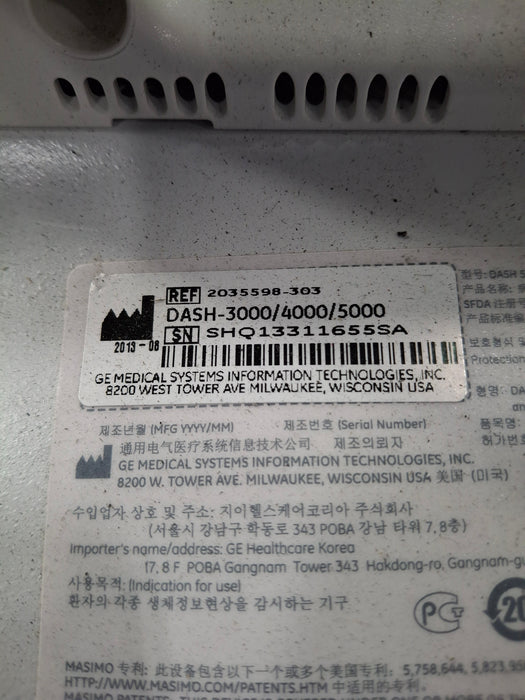 GE Healthcare Dash 5000 - Masimo SpO2 Patient Monitor