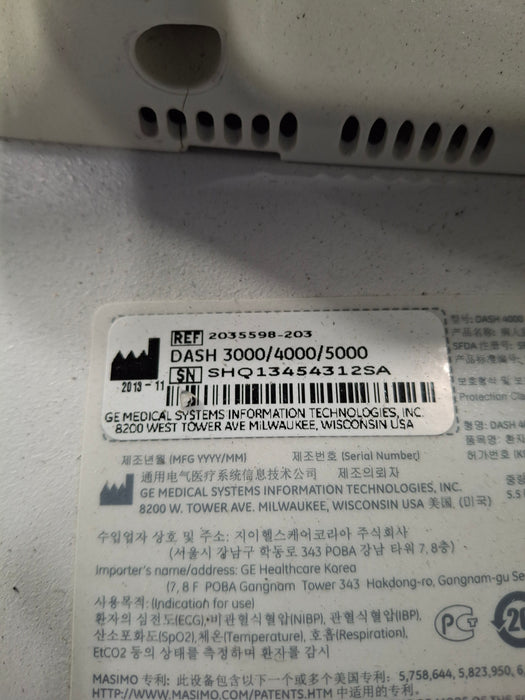 GE Healthcare Dash 4000 - GE/Nellcor SpO2 Patient Monitor