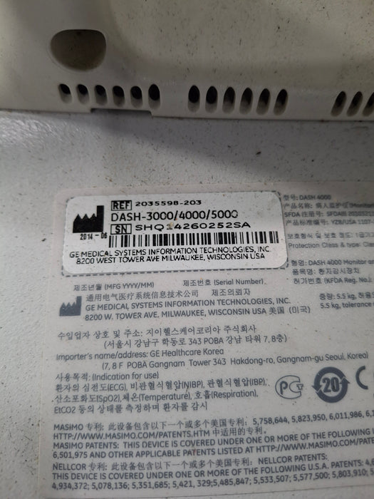 GE Healthcare Dash 4000 - GE/Nellcor SpO2 Patient Monitor