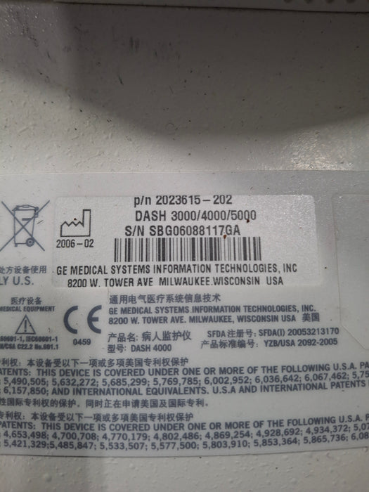 GE Healthcare Dash 4000 - Masimo SpO2 Patient Monitor
