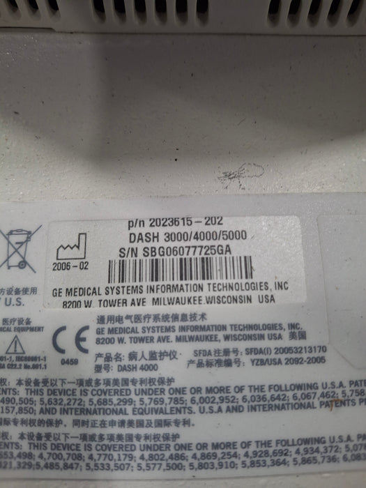GE Healthcare Dash 4000 - Masimo SpO2 Patient Monitor