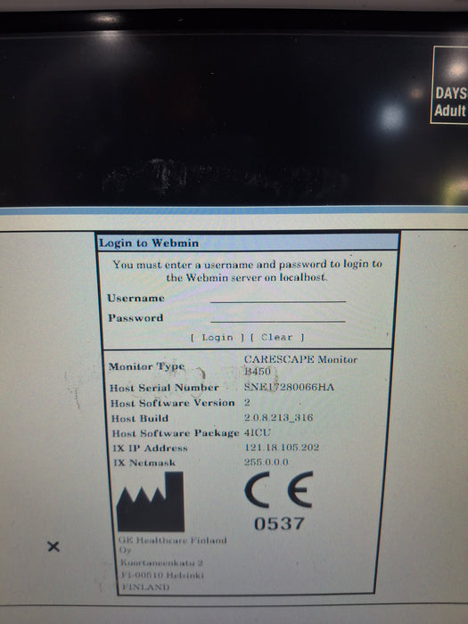 GE Healthcare Carescape B450 Critical Care Patient Monitor