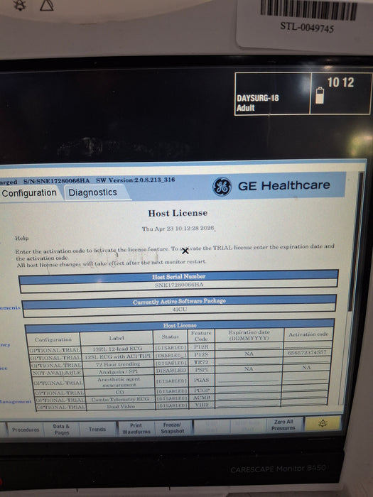 GE Healthcare Carescape B450 Critical Care Patient Monitor