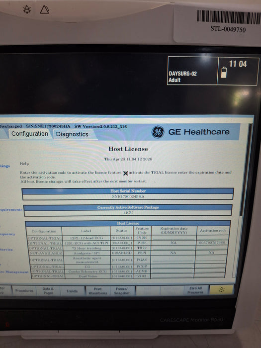 GE Healthcare Carescape B450 Critical Care Patient Monitor