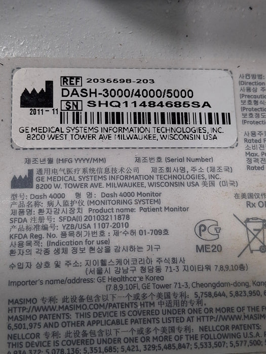 GE Healthcare Dash 4000 - GE/Nellcor SpO2 Patient Monitor