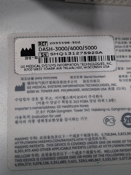 GE Healthcare Dash 5000 - Masimo SpO2 Patient Monitor