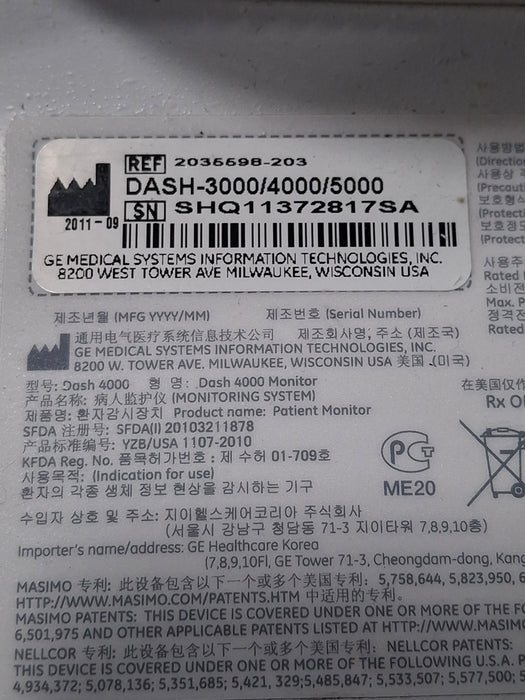 GE Healthcare Dash 4000 - GE/Nellcor SpO2 Patient Monitor