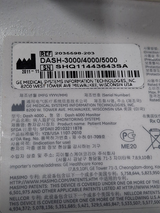 GE Healthcare Dash 4000 - GE/Nellcor SpO2 Patient Monitor