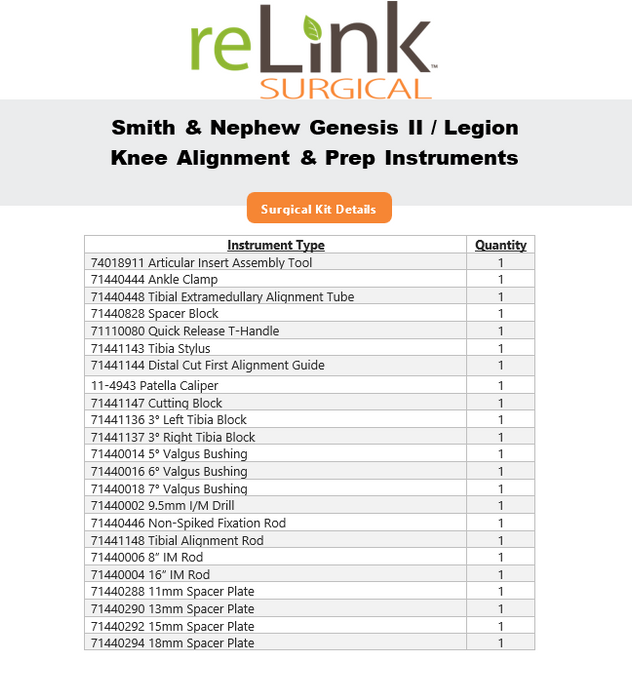 Smith & Nephew Genesis II / Legion Knee Alignment & Prep Instruments