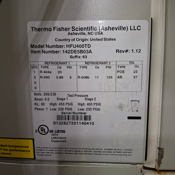 Thermo Scientific Thermo Scientific HERAfreeze HFU400TD Ultra-Low Freezer Research Lab reLink Online