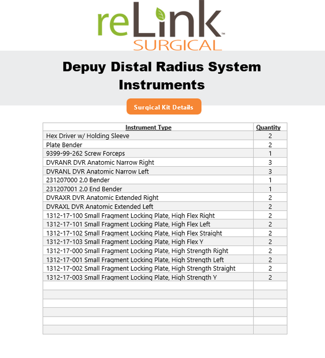 DePuy Distal Radius System Instruments