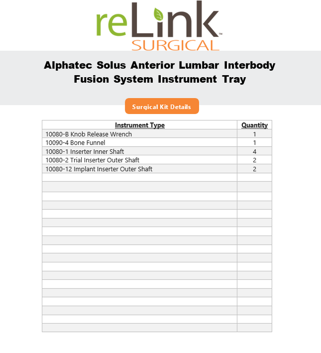 Alphatek Alphatek Solus Anterior Lumbar Interbody Fusion System Instrument Tray Surgical Sets reLink Online