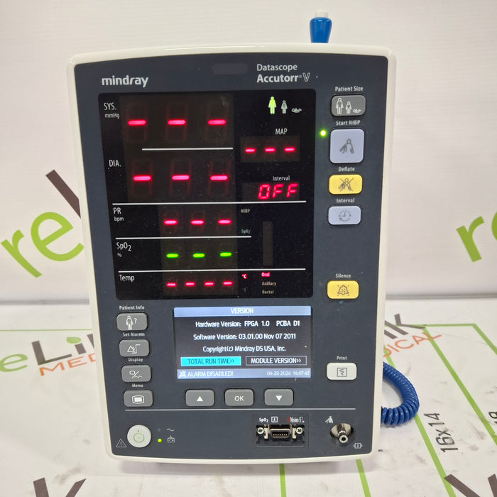 Mindray Datascope Accutorr V Vital Signs Monitor