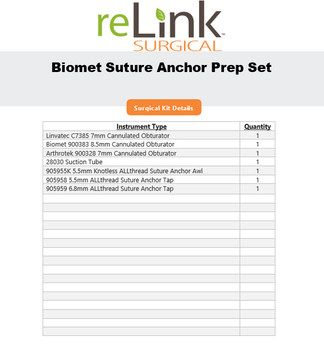 Zimmer Zimmer Biomet Suture Anchor Prep Set Surgical Sets reLink Online