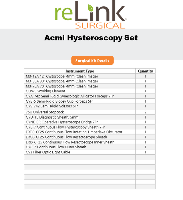 Circon ACMI Circon ACMI Instrument Hysteroscope Set Surgical Sets reLink Online