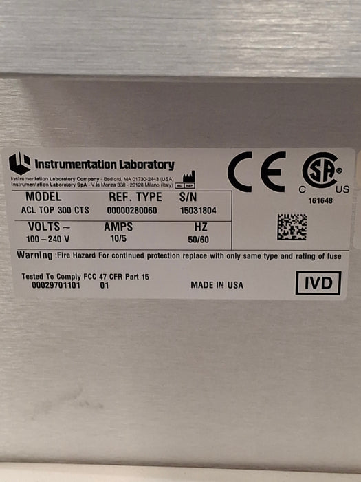 Instrumentation Laboratory Company ACL TOP 300 Hemostasis Testing System