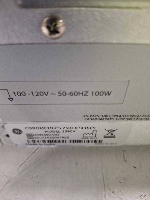GE Healthcare Corometrics 250cx Series Model 259cx Fetal Monitor