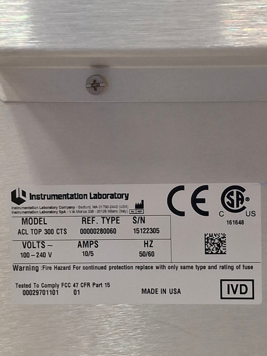 Instrumentation Laboratory Company ACL TOP 300 Hemostasis Testing System