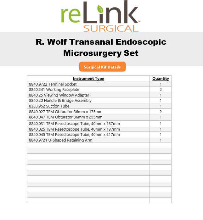 Richard Wolf Richard Wolf Transanal Endoscopic Microsurgery Set Surgical Sets reLink Online