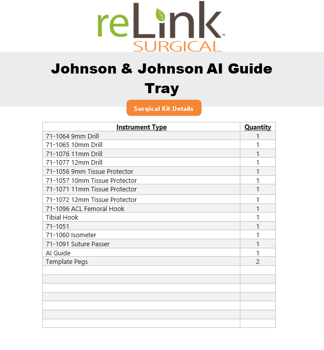 Johnson & Johnson Orthopaedics AI Guide Arthroscopic Isometric ACL Surgical Set