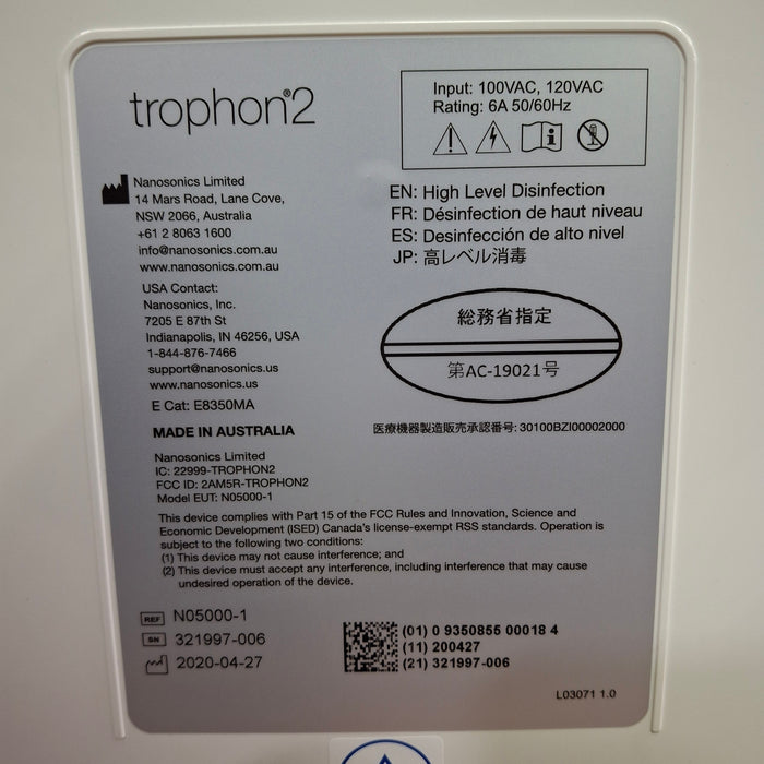 NanoSonics NanoSonics Trophon 2 High Level Disinfection Ultrasound reLink Online