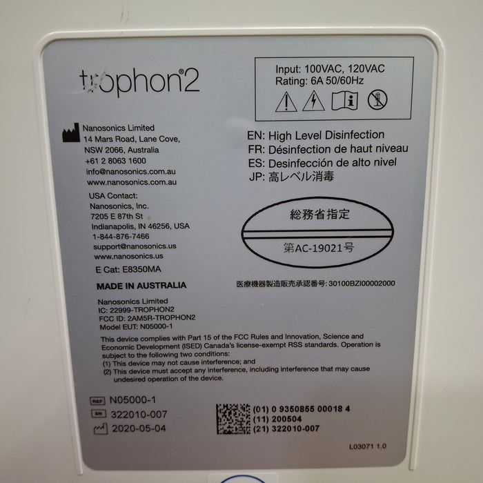 NanoSonics Trophon 2 High Level Disinfection