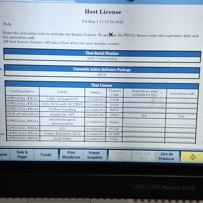GE Healthcare Carescape B450 Critical Care Patient Monitor