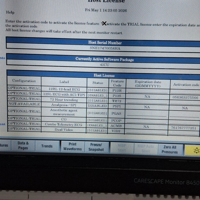 GE Healthcare Carescape B450 Critical Care Patient Monitor