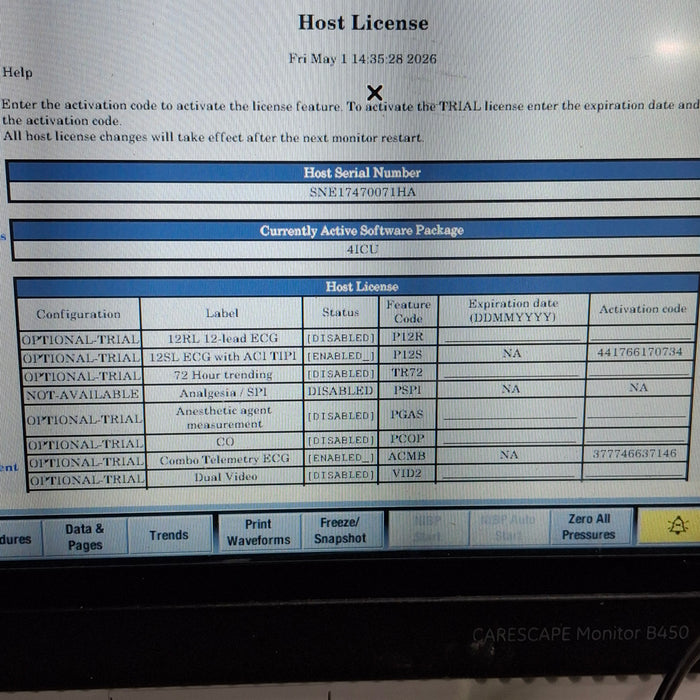 GE Healthcare Carescape B450 Critical Care Patient Monitor