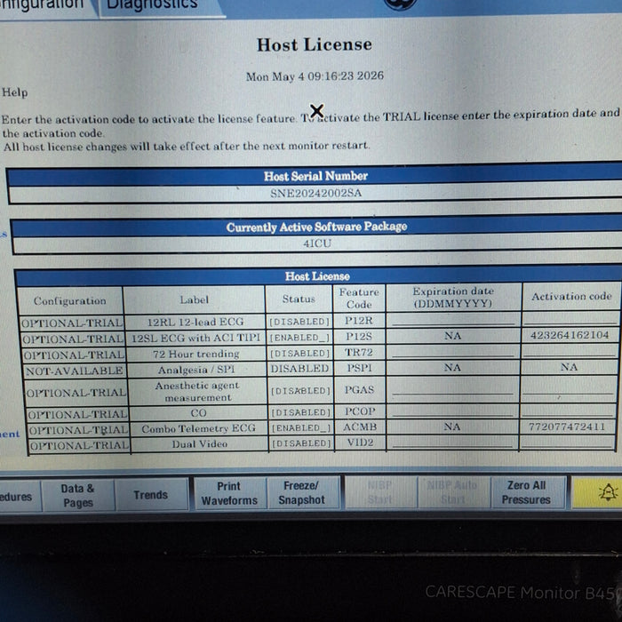 GE Healthcare Carescape B450 Critical Care Patient Monitor