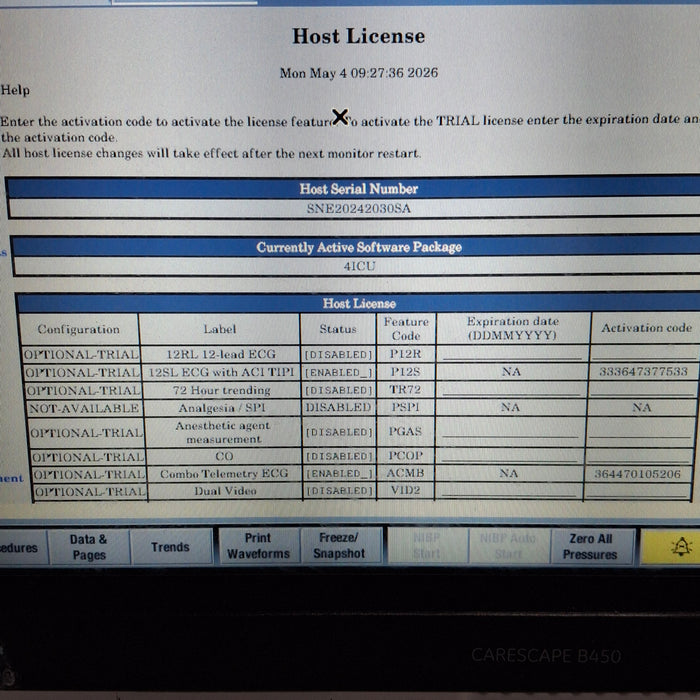 GE Healthcare Carescape B450 Critical Care Patient Monitor
