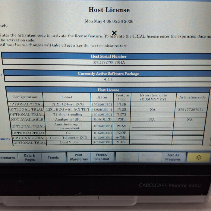 GE Healthcare Carescape B450 Critical Care Patient Monitor