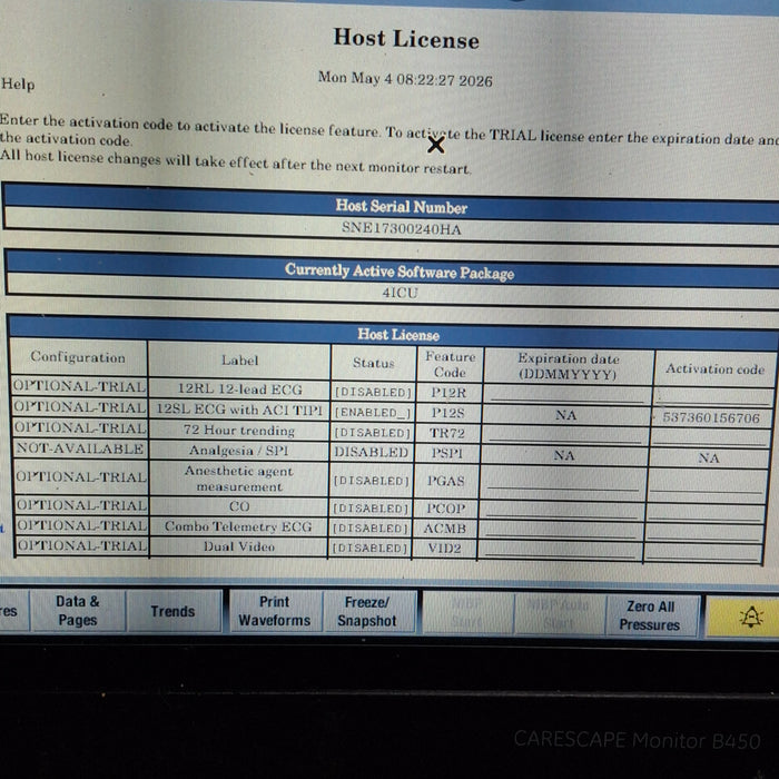 GE Healthcare Carescape B450 Critical Care Patient Monitor