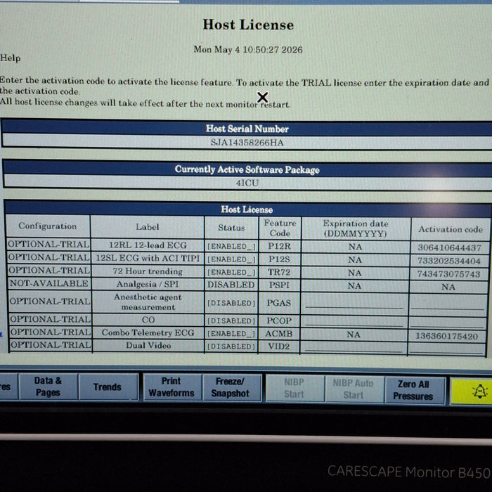 GE Healthcare Carescape B450 Critical Care Patient Monitor