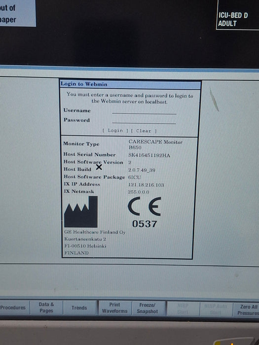 GE Healthcare Carescape B650 Critical Care Patient Monitor