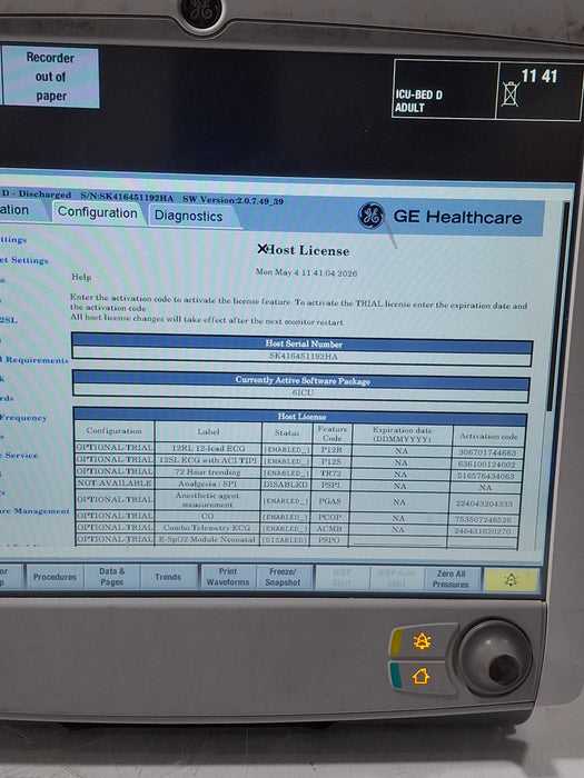 GE Healthcare Carescape B650 Critical Care Patient Monitor