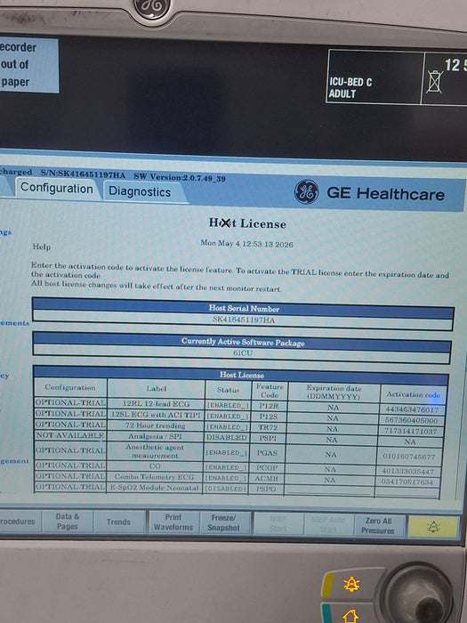 GE Healthcare Carescape B650 Critical Care Patient Monitor