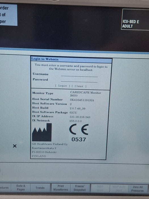 GE Healthcare Carescape B650 Critical Care Patient Monitor