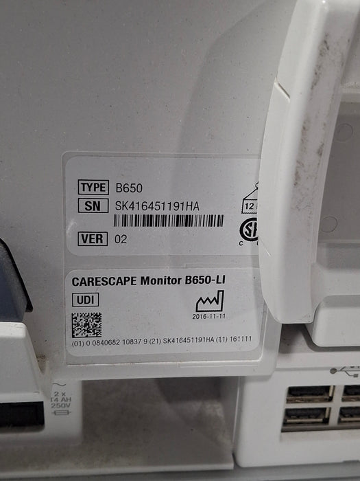GE Healthcare Carescape B650 Critical Care Patient Monitor