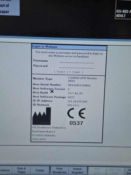 GE Healthcare Carescape B650 Critical Care Patient Monitor