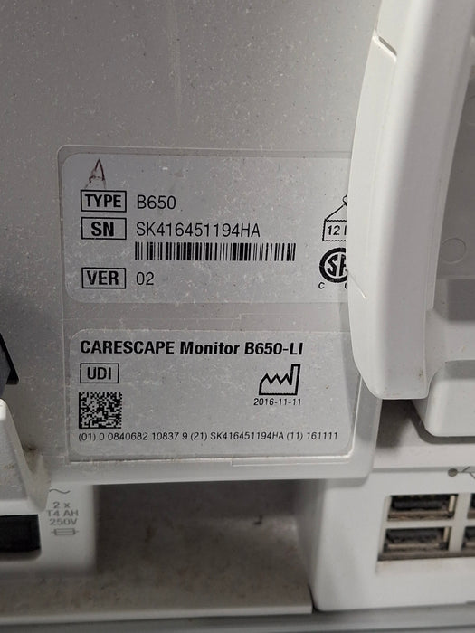 GE Healthcare Carescape B650 Critical Care Patient Monitor