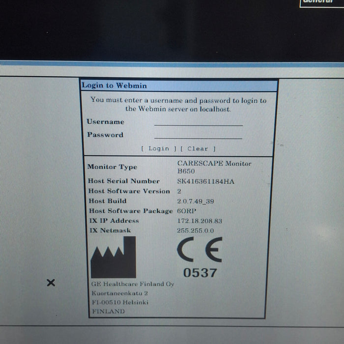 GE Healthcare Carescape B650 Anesthesia Care Patient Monitor