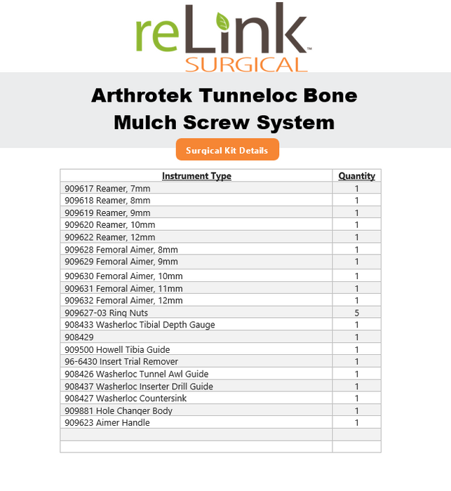 Arthrotek Tunnelloc Bone Mulch Screw System