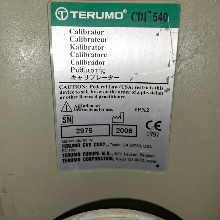 Terumo Cardiovascular Systems Corporation Terumo Cardiovascular Systems Corporation CDI 540 Calibration Gas Unit Cardiology reLink Online