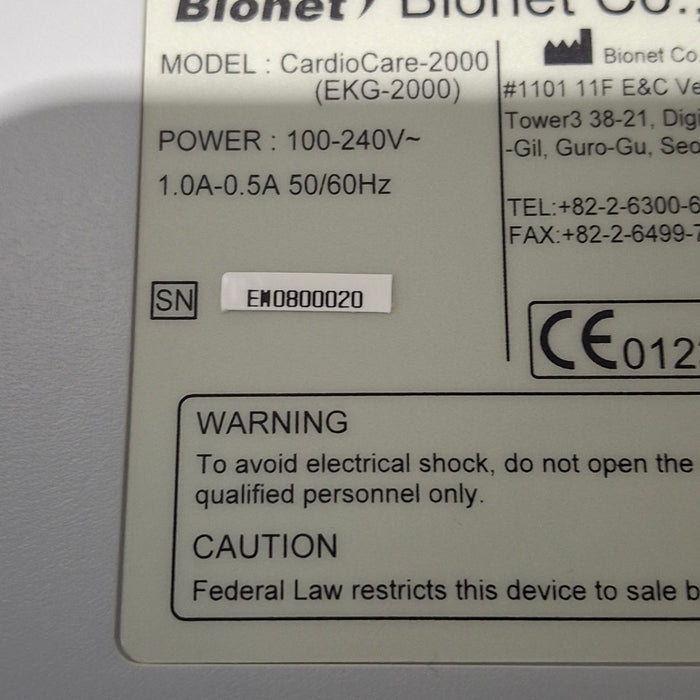 Bionet America, Inc. CardioCare 2000 ECG System