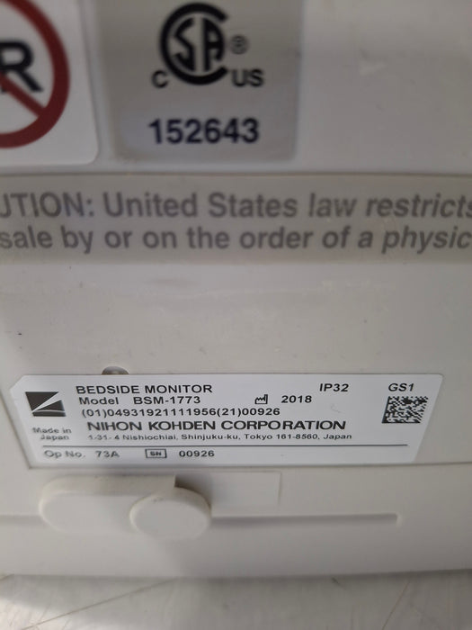 Nihon Kohden BSM-1773 Life Scope PT Transport Patient Monitor