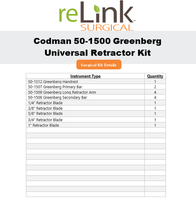 Codman 50-1500 Greenberg Universal Retractor Kit