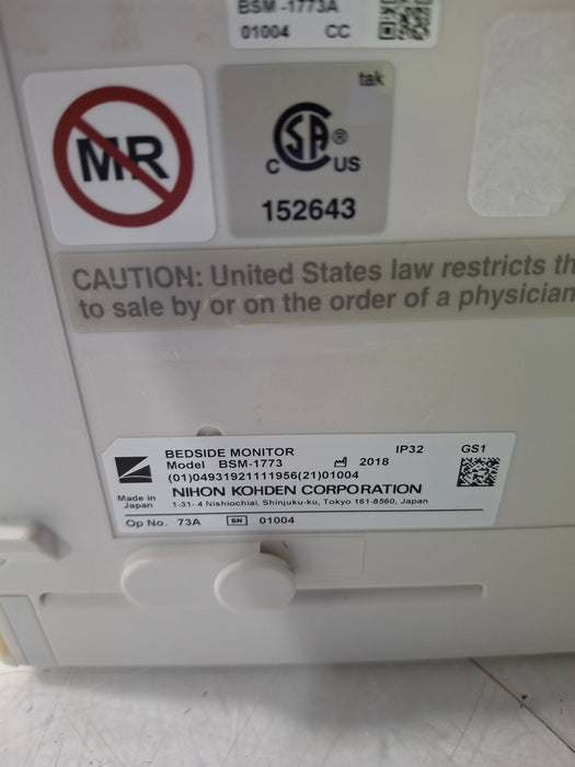 Nihon Kohden BSM-1773 Life Scope PT Transport Patient Monitor